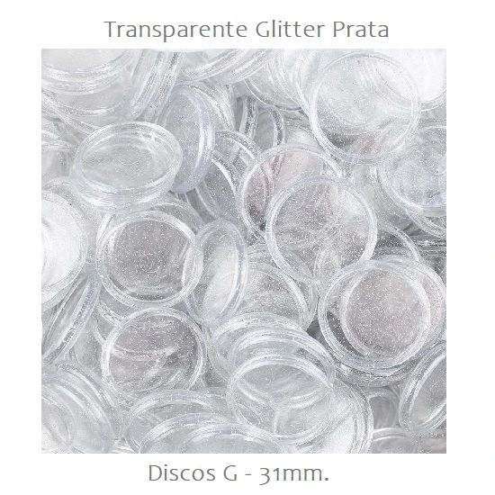 Discos G 31mm. Transparente Glitter Prata Com 12 Unidades Pop Disc