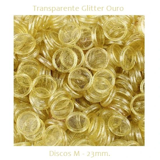 Discos M 23mm. Transparente Glitter Ouro Com 12 Unidades Pop Disc