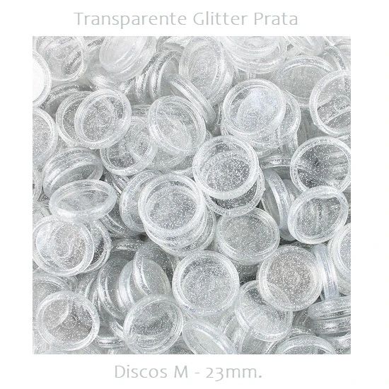 Discos M 23mm. Transparente Glitter Prata Com 12 Unidades Pop Disc