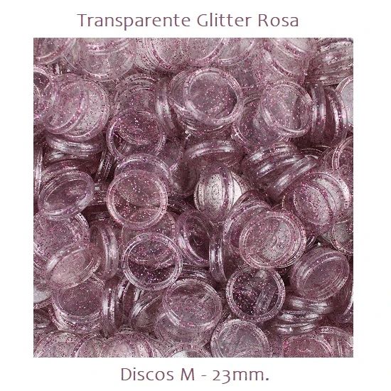 Discos M 23mm. Transparente Glitter Rosa Com 12 Unidades Pop Disc