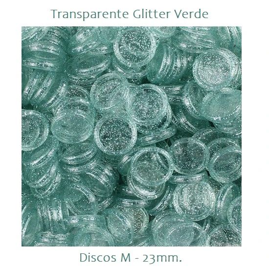 Discos M 23mm. Transparente Glitter Verde Com 12 Unidades Pop Disc