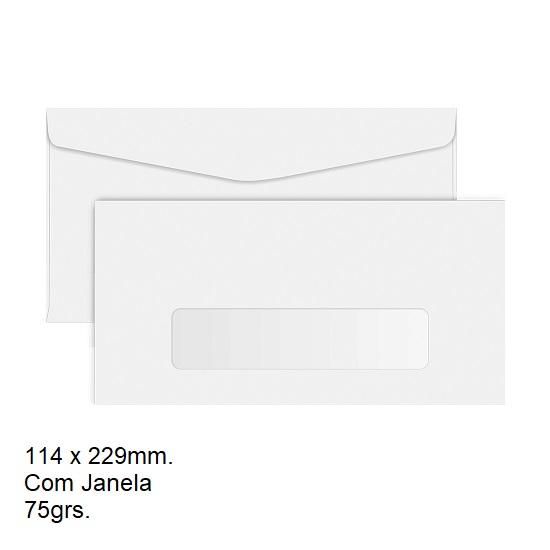 Envelope Ofício 114x229mm Com Janela 75grs. Branco com 10 unidades