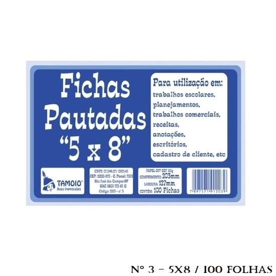 Ficha Pautada N° 3 5x8 Com 100 Folhas Tamoio