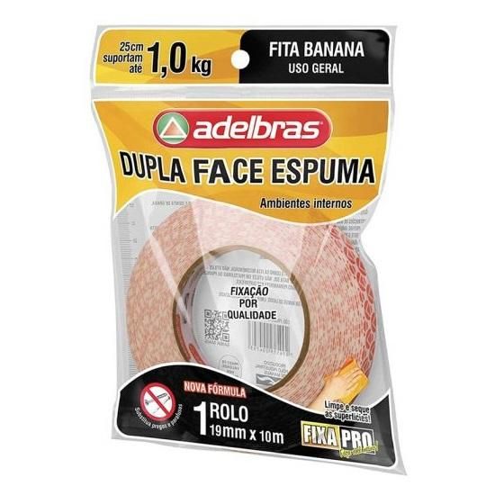 Fita Adesiva Fixa Pró Dupla Face Espuma 19mmx10M Adelbras