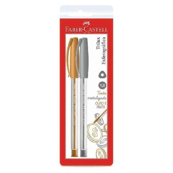 Kit Caneta Esferográfica Trilux Prata e Ouro SM032PO Faber Castell