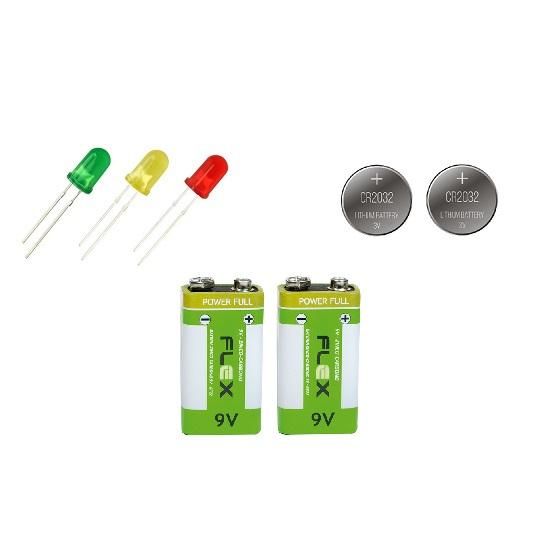 Kit Com 9 Leds 5mm - 2 Baterias 9V - 2 Baterias 3V 2032