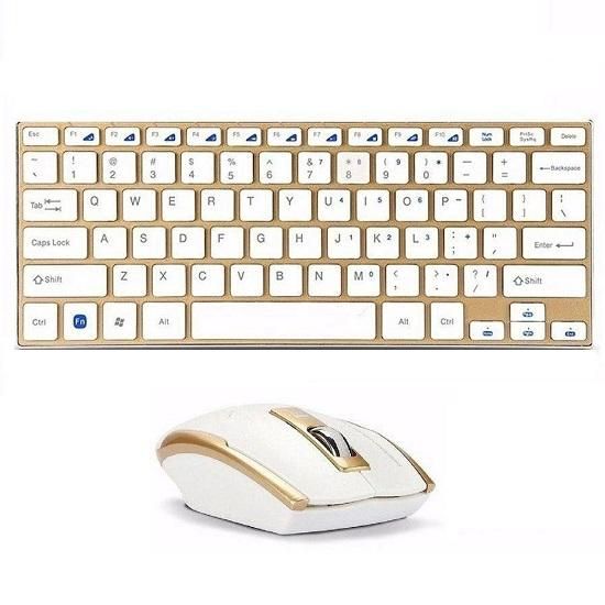 Kit Mini Teclado e Mouse Sem Fio Ouro HK3910 Xtrad