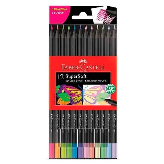 Lápis De Cor 12 Cores Supersoft Neon / Pastel Faber Castell