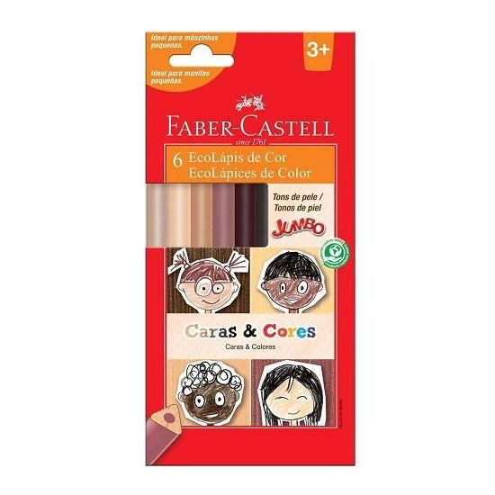 Lápis De Cor 6 Cores Jumbo Caras e Cores Faber Castell