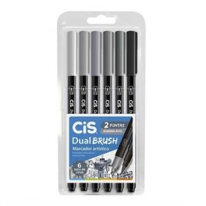 Marcador Dual Brush Aquarelável Com 6 Tons Cinza Cis