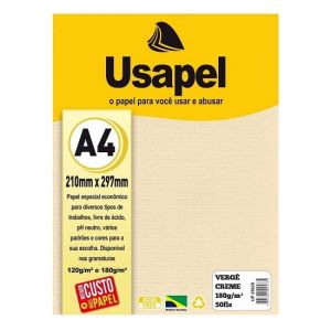 Papel Vergê 180grs. A4 Creme Com 50 Folhas Usapel