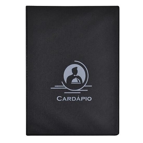 Pasta Cardápio Com 4 Divisões Preta Ref. 322 ACP