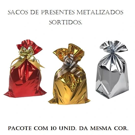 Saco De Presente 30x44 Metalizado Com 10 Unidades - Envio da Cores Conforme Disponibilidade do Estoque