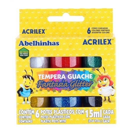 Tempera Guache 6 Cores Com Glitter Acrilex