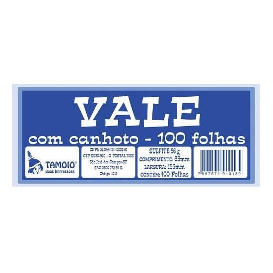 Vale Sem Canhoto Com 100 Folhas Tamoio